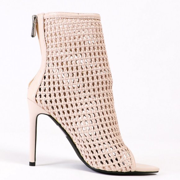 Weaved Pointy Peep Toe Caged Booties in Nude - Picture 5 of 5